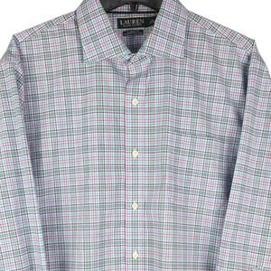 Lauren Ralph Lauren Mens XXL 17.5 Blue Green Red Stretch Plaid Button Down Shirt